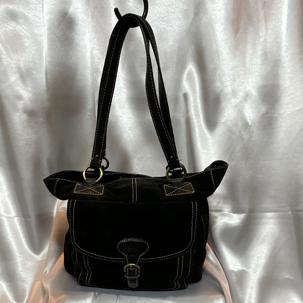 Chaps Black Unfinished Leather satchel 17-H1e
